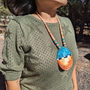 Native American Necklace Santo Domingo Kewa Natural Turquoise Heishi Jewelry ***
